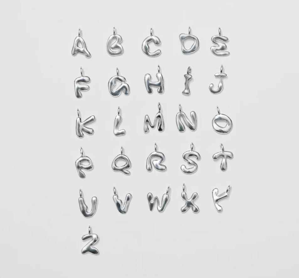 Array of Sterling Silver alphabet Charms, with all letters from A-Z