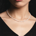 Mixed freshwater pearl necklace with  sterling silver lobster clasp | on model