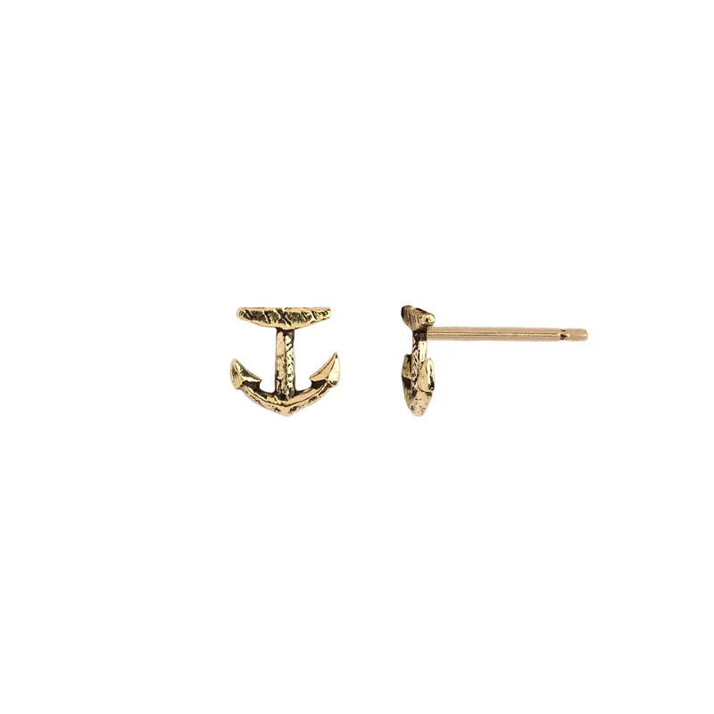 14k Yellow gold stud earrings in the shape of an anchor