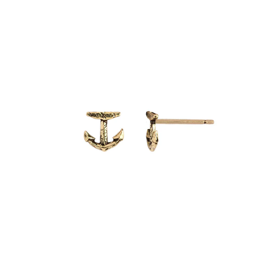 14k Yellow gold stud earrings in the shape of an anchor