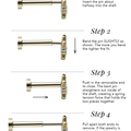 Description on how to insert the earring ( STEP ONE: Insert the Pin About halfway into the shaft. STEP TWO: Bend the pin SLIGHTLY as shown. the more you bend it the tighter the fit. STEP THREE Push in the removable end to close. The bent pin Straightens out inside of the shaft, creating a spring tension force that holds the two pieces together. STEP FOUR: Pull apart both ends to remove. If the jewelery is tight, add a slight twisting motion while you pull out the removable end.)