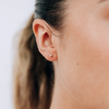 14k Yellow gold Stud earring with a diamond in the center | On model