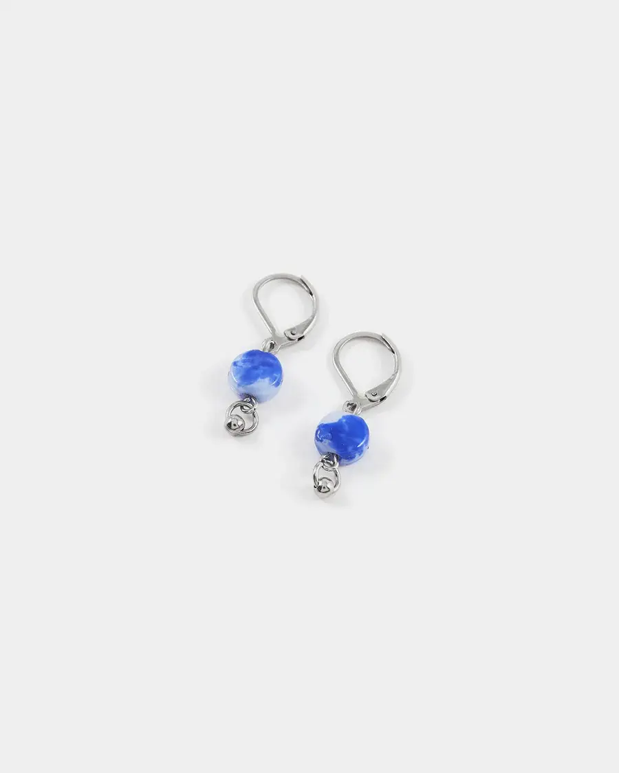 Silver Plated Pewter Earrings with a Blue Glass Bead