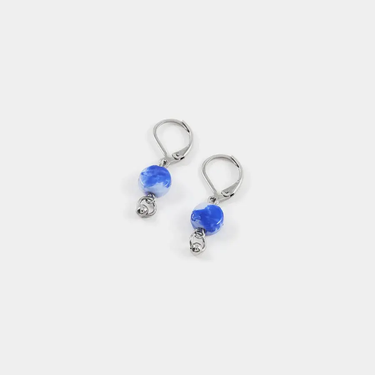Silver Plated Pewter Earrings with a Blue Glass Bead