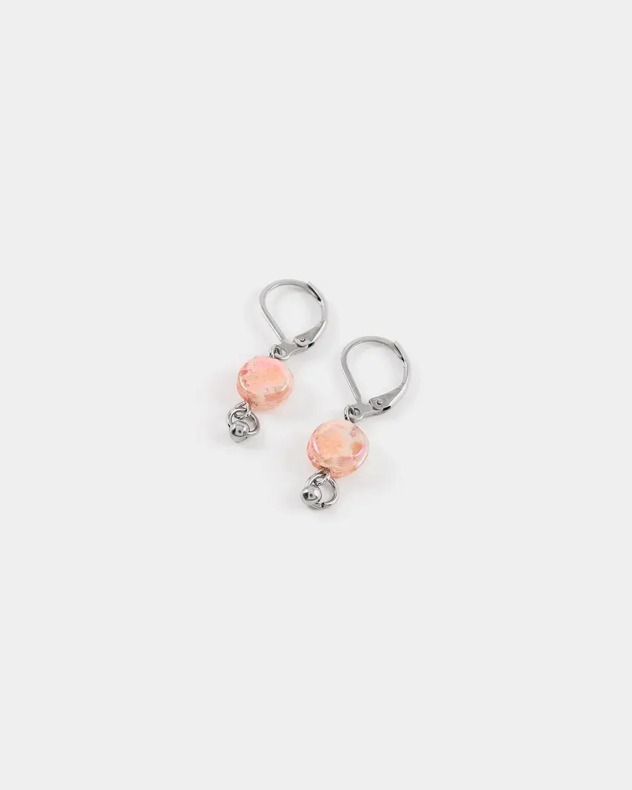 Silver Plated Pewter Earrings with a Pink Glass Bead