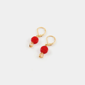 Gold Plated Pewter Earrings with a Bright red Glass Bead