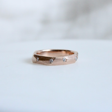 14k Rose Gold Faceted Brushed Band w. 4 x Canadian RBC Diamonds .08 total Carat Weight