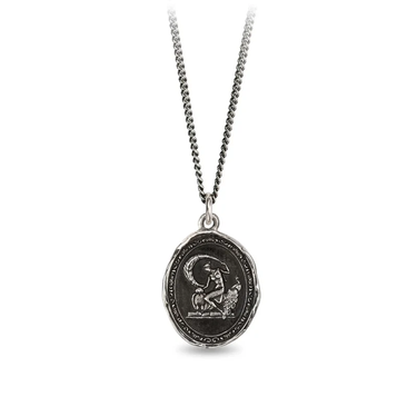 Sterling Silver talisman Depicting the goddess athena, sitting with two owls