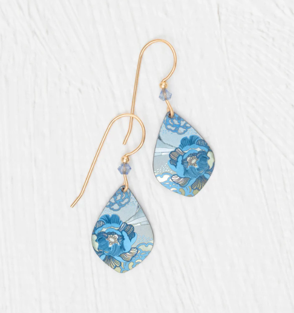 Niobium Drop Earrings with an artisinal floral design featuring bold blue tones