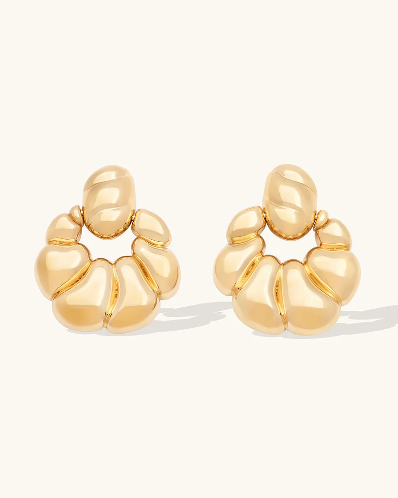 14k yellow Gold-plated brass Earring shaped like a crossiant with gold-plated sterling silver post and backings 