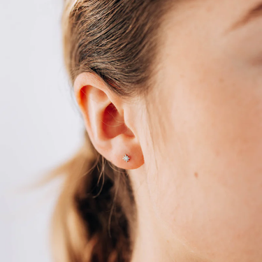 Rhodium Plated Sterling Silver Star Studs | On Model