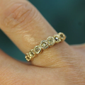 14k Yellow Gold Band with Tiny Sage green SApphires studded through out the top  | On Model