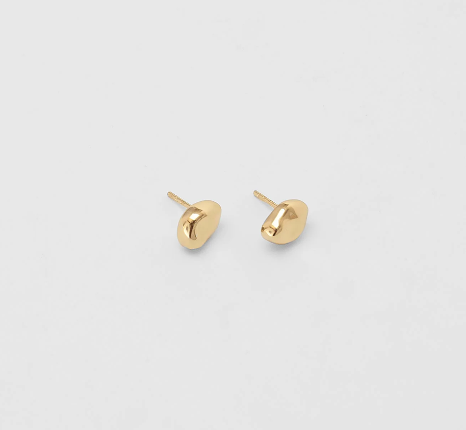 Small every day bean shaped stud earring made from 14k gold plated Brass