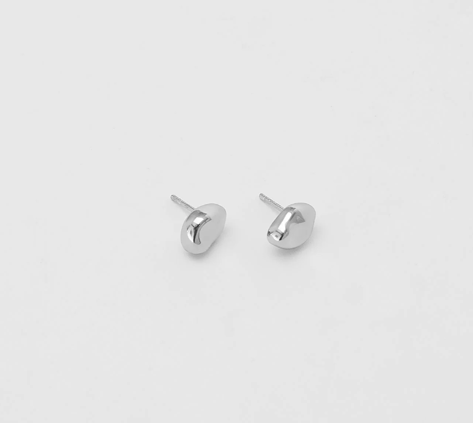 Small every day bean shaped stud earring made from sterling silver