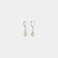 Delicate silver earrings with a freshwater pearl and a colorful white bead