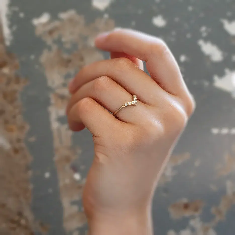 18K Yellow Gold Bezel Ring Studded with Diamonds | On Hand Model