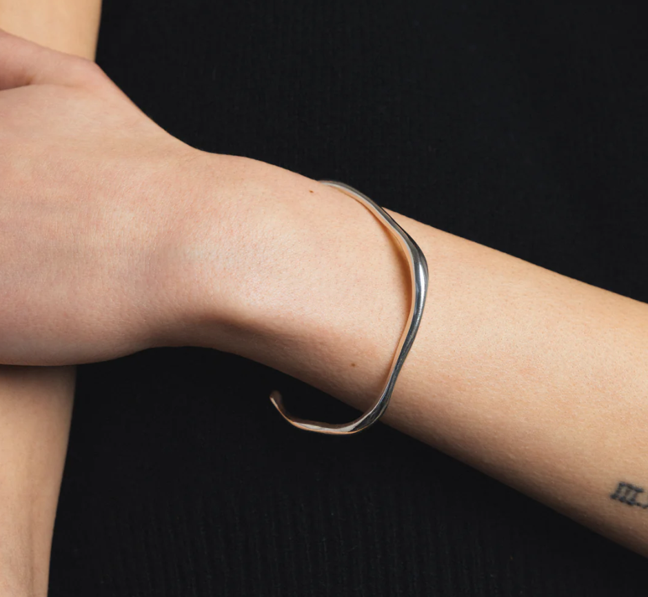 Silver Cuff Bracelet | on model