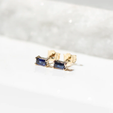  Blue Sapphire Baguette Stud Earrings| Magpie Jewellery