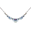 Plated Sterling Silver Bird Necklace predominantly featuring many strung together beads with the main colours being tones of blue and metal