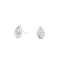 Sparkling pear diamonds in 'Boulder' texture bezel set 14k white gold stud earrings