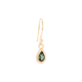 Sparkling pear Green Tourmaline gemstones in t 'Boulder' textured bezel set 18k Yellow Gold hook earrings.