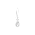 Sparkling pear White Topaz gemstones in t 'Boulder' textured bezel set 14k White Gold hook earrings.