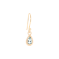 Sparkling pear Aquamarine gemstones in t 'Boulder' textured bezel set 18k Yellow Gold hook earrings.