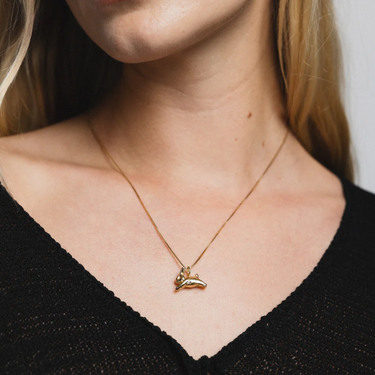 14k Gold plated brass bunny pendant on a 14k Gold-filled baby box chain | on model