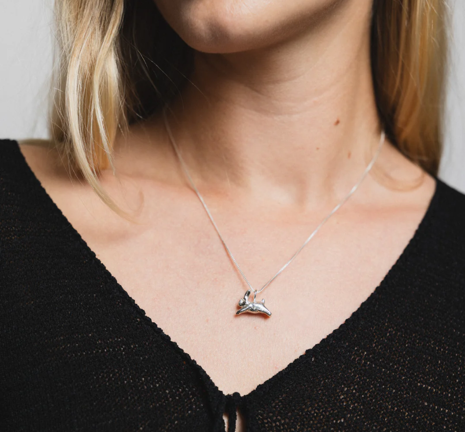  Sterling silver bunny pendant on a 18"  Sterling silver baby box chain | on model