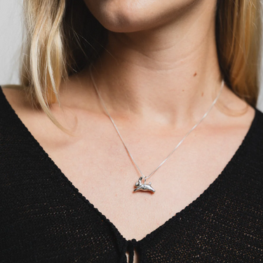  Sterling silver bunny pendant on a 18"  Sterling silver baby box chain | on model