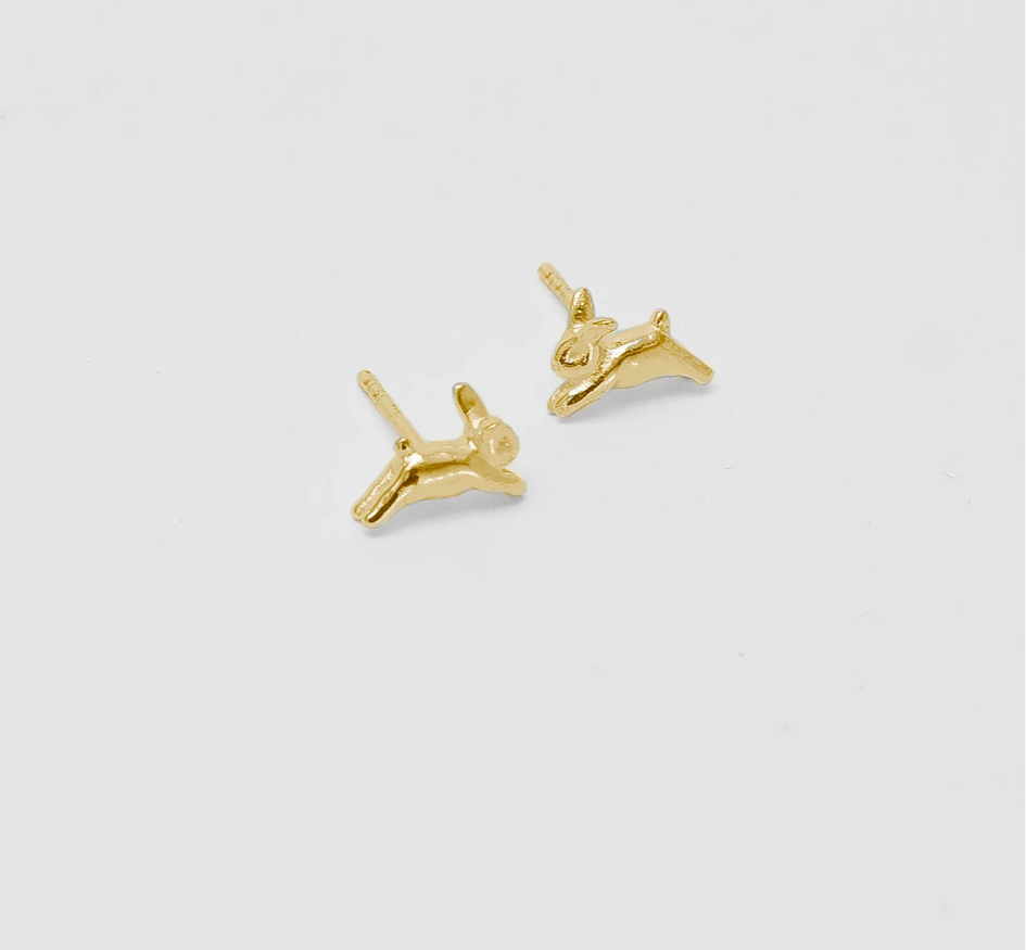 Small bunny shaped stud earring made from 14k gold plated Brass