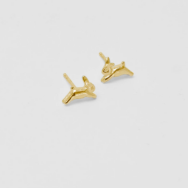 Small bunny shaped stud earring made from 14k gold plated Brass
