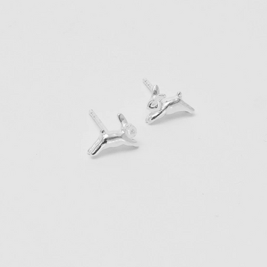 Small bunny shaped stud earring made from Sterling Silver
