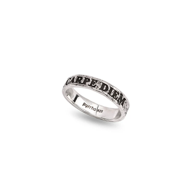 Sterling Silver Latin Motto band with the text CARPE DIEM written on the front