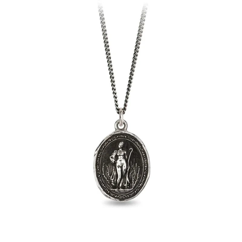 Sterling Silver Talisman necklace depicting the goddess of mythos circe, holding a staff.