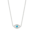 Silver Plated Rhodium Necklace With A Eye Shaped Pendant With a Turquoise Gemstone in the Center