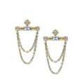 14k Yellow Gold Chain Thread Earrings with three studded diamonds and a White Topaz Gemstone in the center