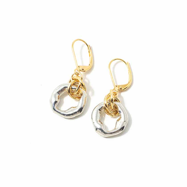 Gold Plated Brass earrings with Silver Plated Pewter Ends