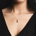 14k Gold plated brass cowboy boot pendant on a 18" 14k Gold-Filled curb chain | on model