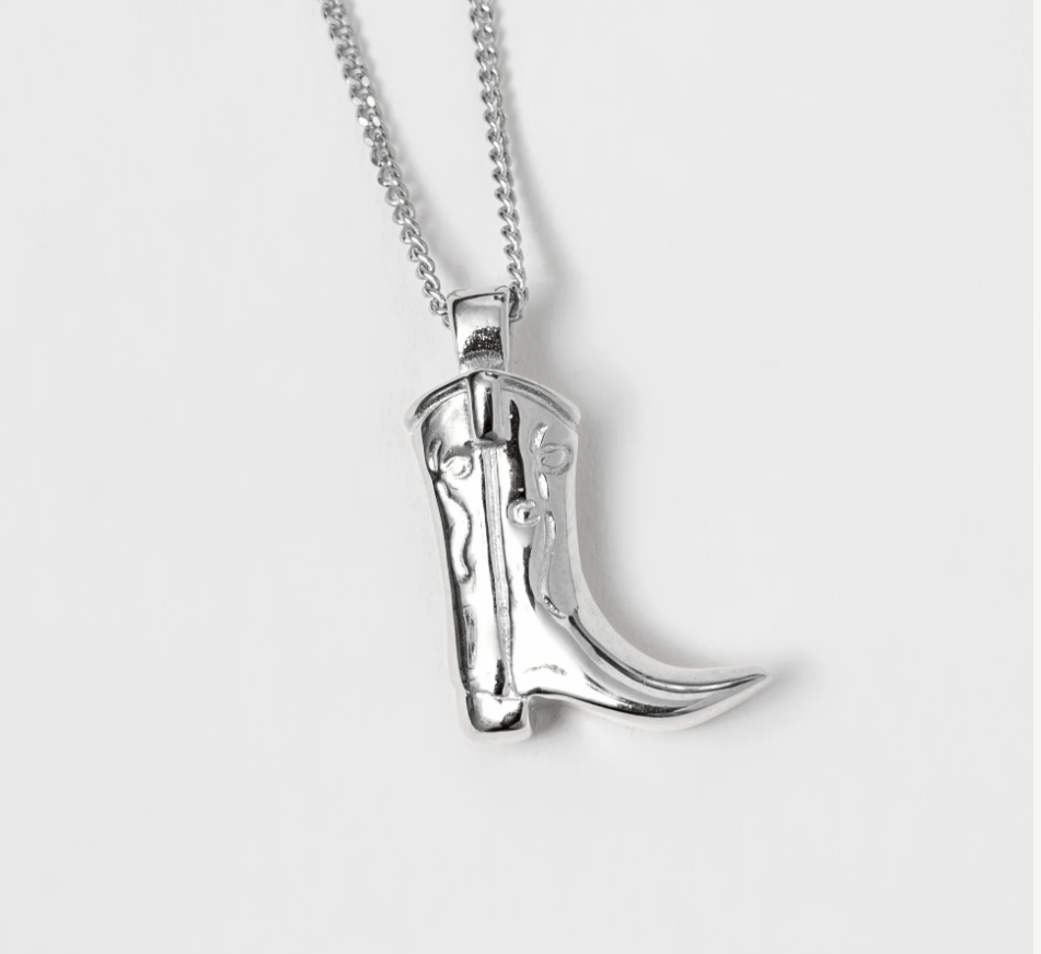 Sterling Silver cowboy boot pendant on a 18" Sterling Silver curb chain