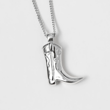 Sterling Silver cowboy boot pendant on a 18" Sterling Silver curb chain