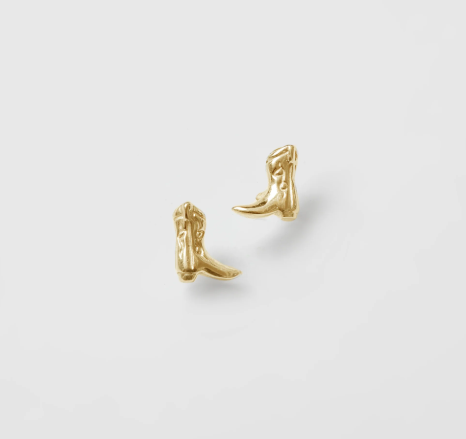  14k Gold plated brass small cowboy boot studs with 14k Gold vermeil posts