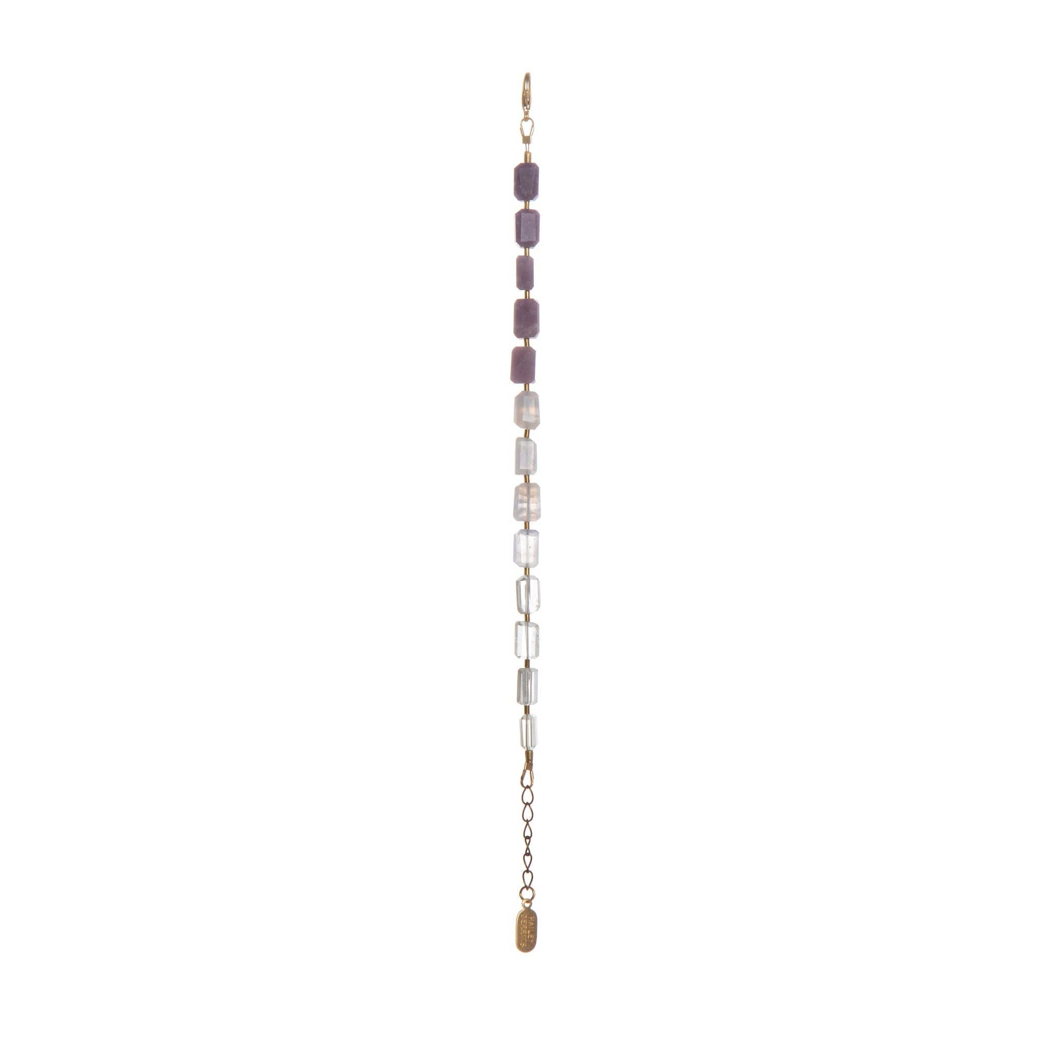 Designed with gemstone nuggets arranged in a graduated ombré pattern, the Cumulus Bracelet boasts a cloud-inspired colour scheme. Featuring Blue Lace Agate & Lepidolite