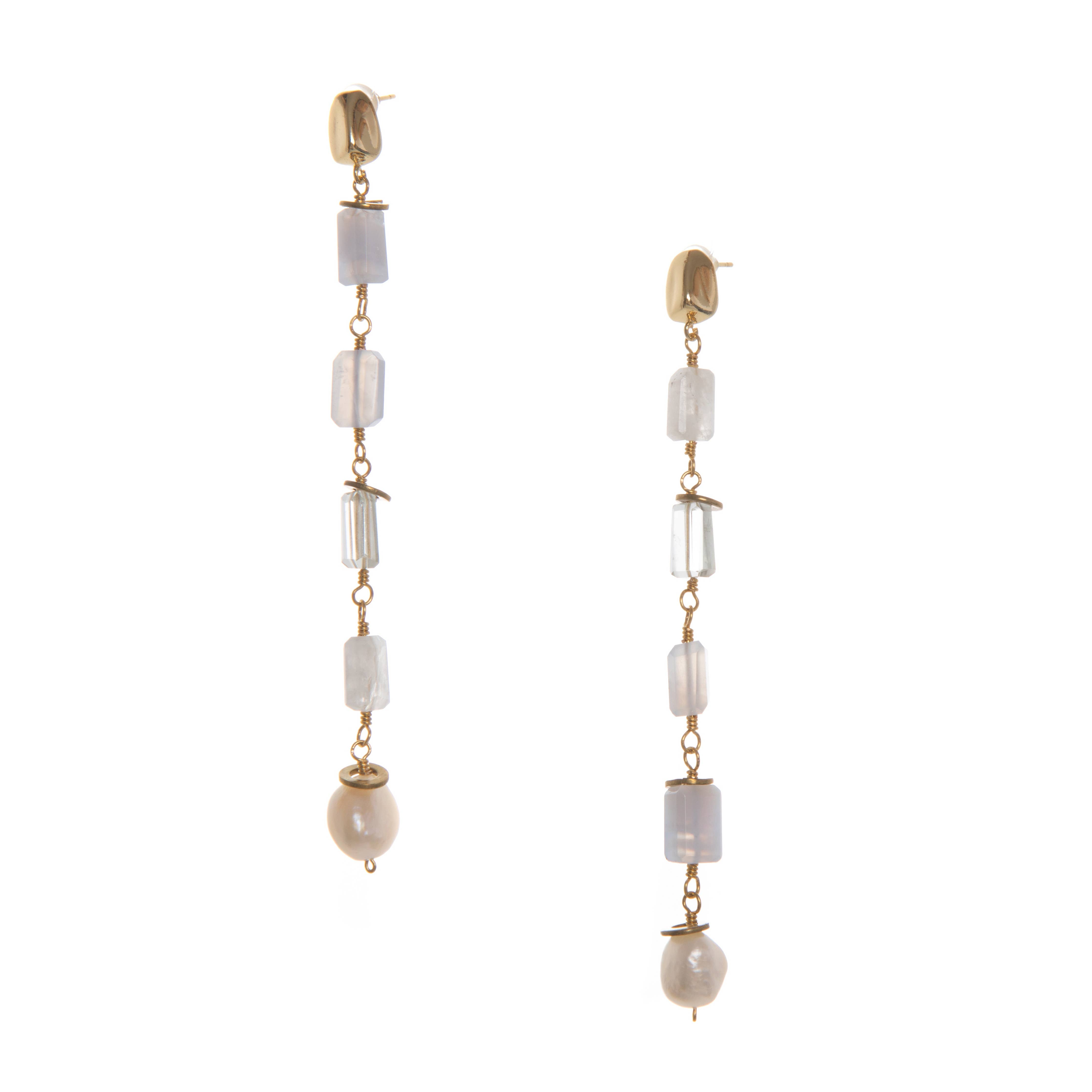 Cumulus Earrings feature stunning gemstone nuggets in a graduated ombré style, fading from light to dark and dark to light. Hand-cut stones and a delicate Freshwater Pearl