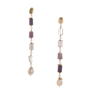 Cumulus Earrings feature stunning gemstone nuggets in a graduated ombré style, fading from light to dark and dark to light. Hand-cut stones and a delicate Freshwater Pearl