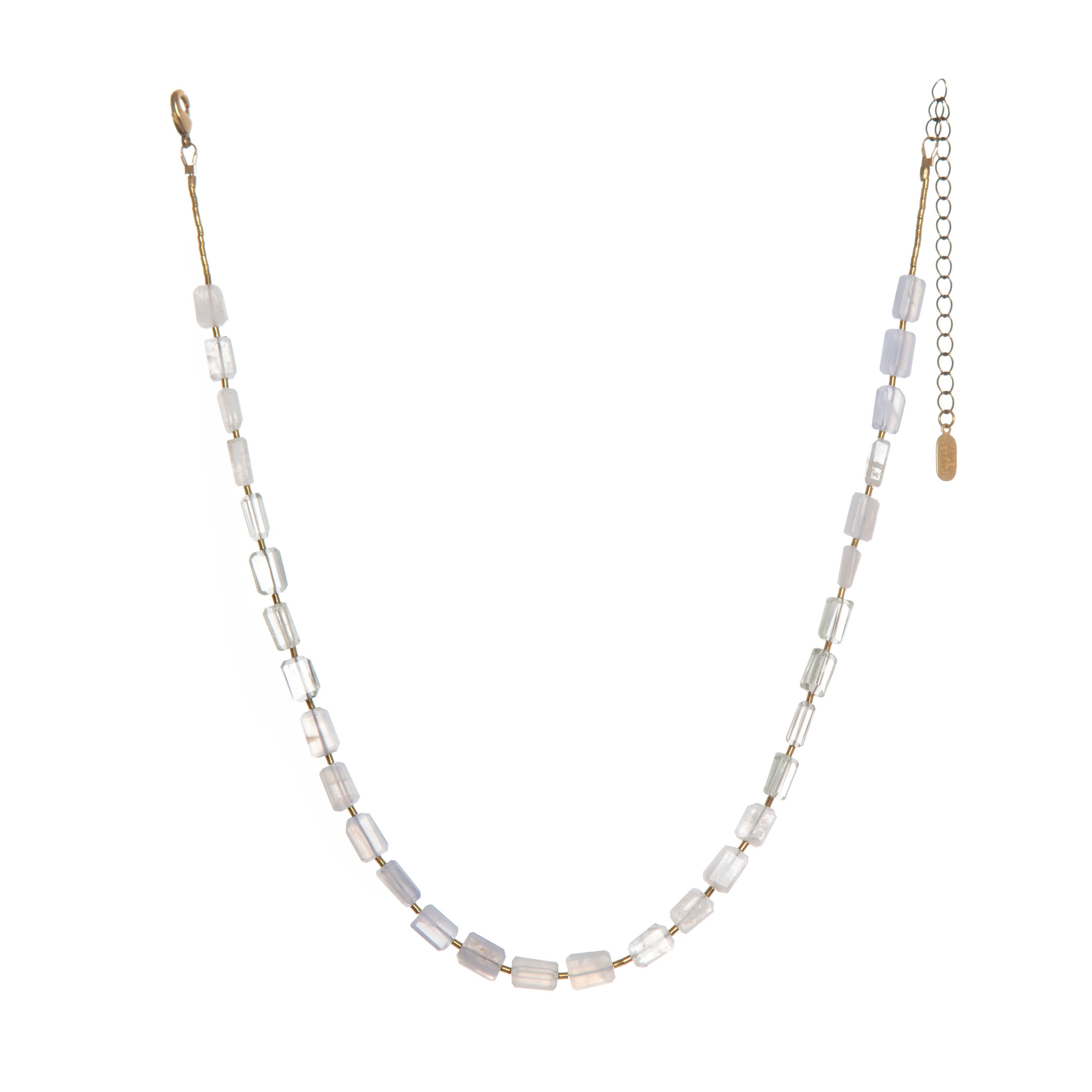 Cumulus necklace made in a graduated ombré style pattern, featuring hand-cut gemstones and Gold Hematite spacers