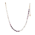 Cumulus necklace made in a graduated ombré style pattern, featuring hand-cut gemstones and Gold Hematite spacers