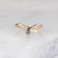 14k yellow Gold Curved contour band  set with a rose cut salt & pepper diamond