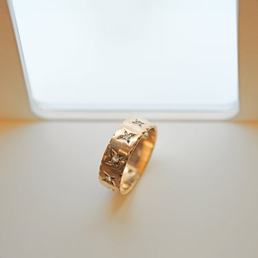 Magpie Vintage- 10ky Wide Gold Band w/ 10 White Sapphires