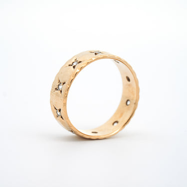 Magpie Vintage- 10ky Wide Gold Band w/ 10 White Sapphires